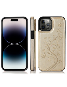 iPhone 14 Pro Max Stöttåligt Skal Korthållare 3-FACK Flippr V2 - Guld