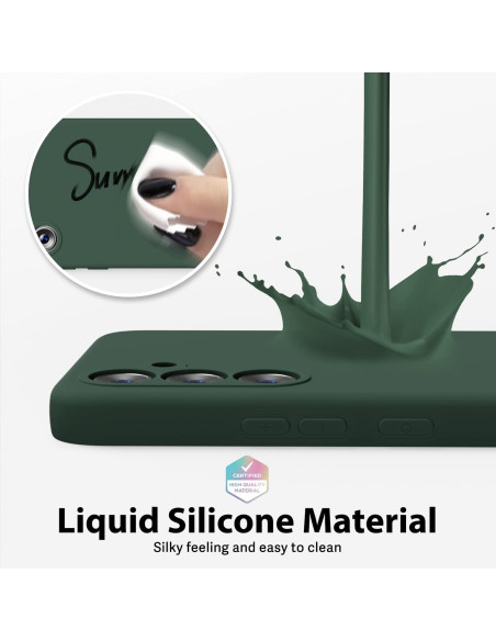 Detaljvy av mattgrönt TPU-skal för Samsung S24 FE med fokus på materialets silkeslen känsla