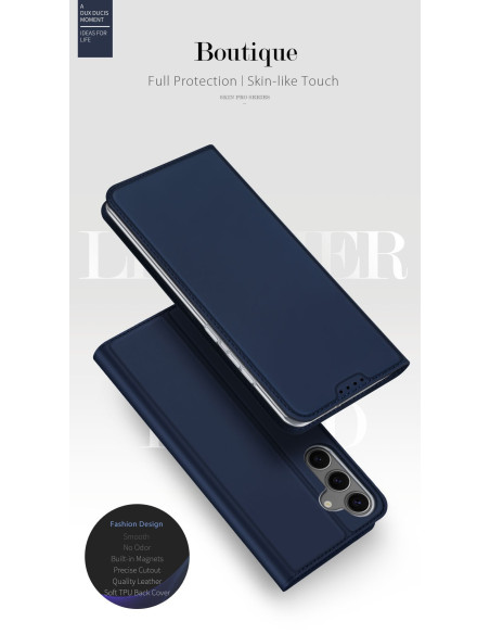 Blått Dux Ducis Skin Pro fodral för Samsung S24 FE, visat från sidan med stängd design