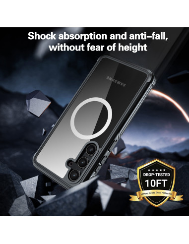 Svart 3D-skal för Samsung S24 FE med Magsafe, vy av framsidan med kamerautskärning och skyddande design