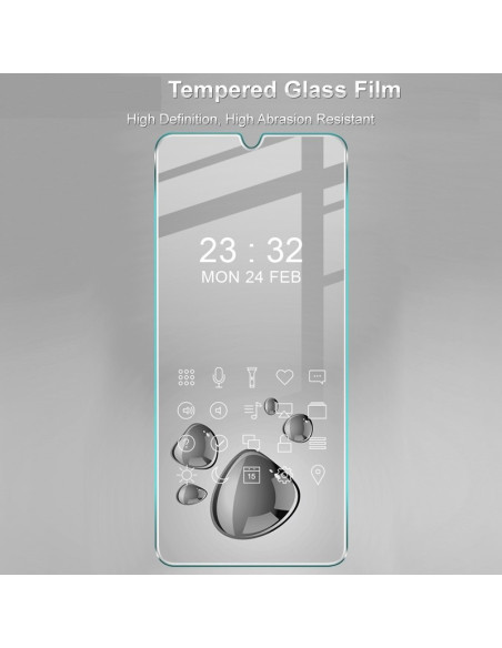 Framifrån vy av Redmi 14C härdat glas med 2.5D kanter och tydlig skärmvisning