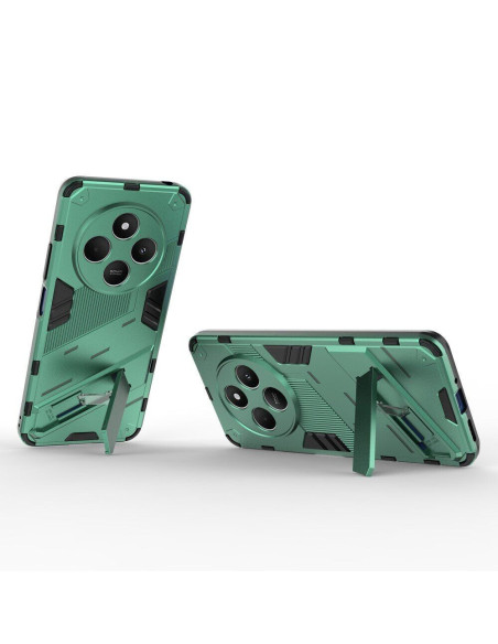 Grönt stöttåligt skal för Xiaomi Redmi 14C med kickstand, visat bakifrån med kickstandet utfällt
