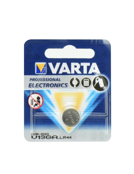VARTA V13GA (Typ LR44) alkaliskt batteri i förpackning med tydlig produktinformation