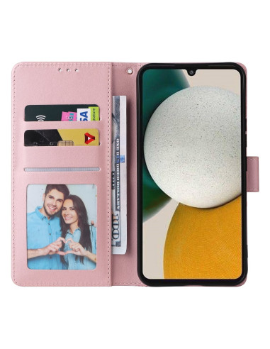 Rosa plånboksfodral Sparkle 4-FACK för Samsung S25, öppet med kortfack och fotoinsats, sett inifrån
