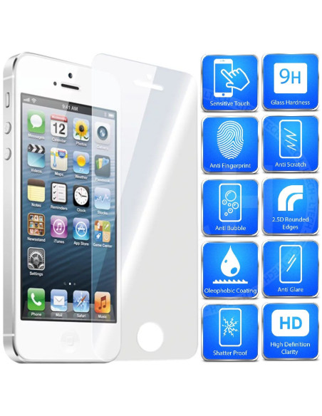 Transparent skärmskydd i härdat glas för iPhone 5/5S med rundade kanter