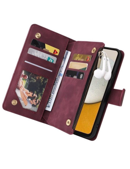 Samsung S25 Plus Multifunktionellt Plånboksfodral Zipper 8-Fack Vinröd