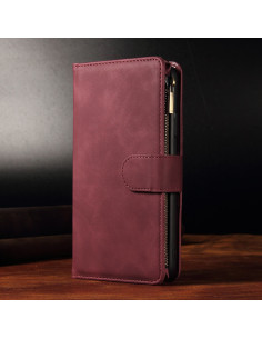 Samsung S25 Plus Multifunktionellt Plånboksfodral Zipper 8-Fack Vinröd