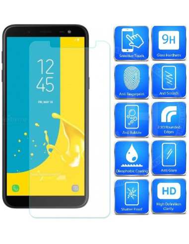 Transparent skärmskydd för Samsung J6 2018 med 2.5D kanter, monterat på telefonens skärm