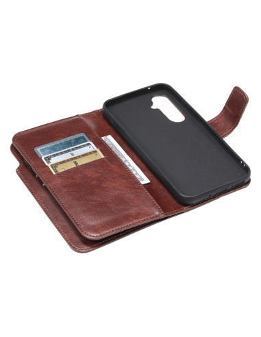 Brunt plånboksfodral för Samsung S25 Plus med kortfack och telefonhållare, sett inifrån
