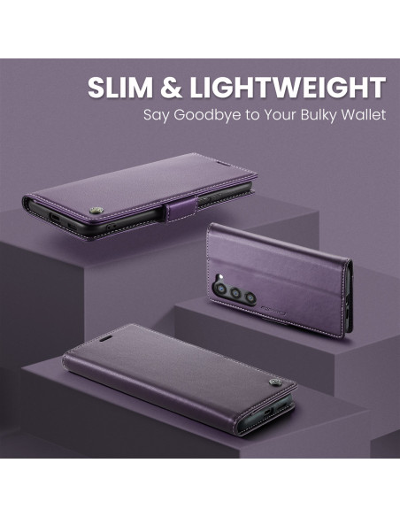 Lila Skin Pro fodral för Samsung S25 Plus, visat i en elegant miljö med fokus på den slimmade designen
