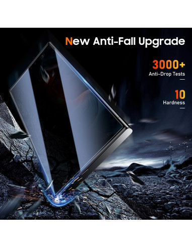 S25 Ultra Privacy Härdat glas i en dynamisk vinkel som visar dess anti-fall egenskaper