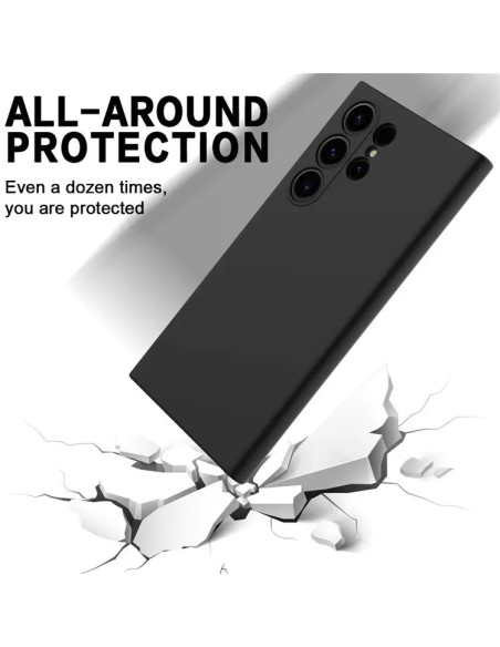 Mattsvart gummiskal för Samsung S25 Ultra med kameraskydd, sett från sidan