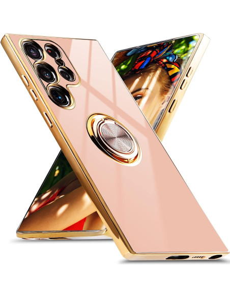 Samsung S25 Ultra Elegant &amp; Stöttåligt Skal med Ringhållare Flawless - Roseguld