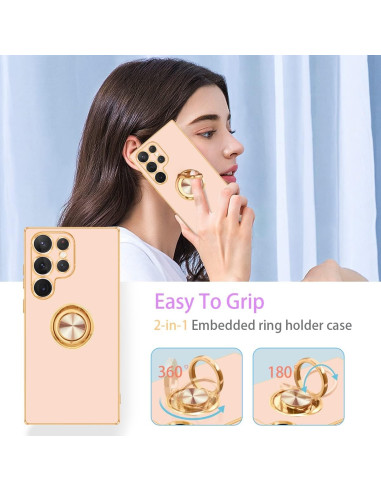 Samsung S25 Ultra Elegant &amp; Stöttåligt Skal med Ringhållare Flawless - Roseguld