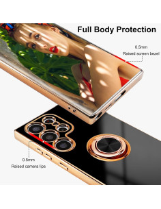Svart skal med ringhållare för Samsung S25 Ultra, sett framifrån med reflektioner och detaljerad yta 2