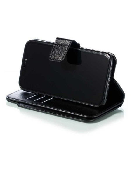 Svart plånboksfodral för iPhone 12/12 Pro med stängt lock och kortfack, stående vy