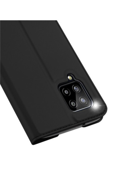 Svart Dux Ducis Skin Pro fodral för Samsung A42 5G, öppet för att visa insidan och kamerautskärning
