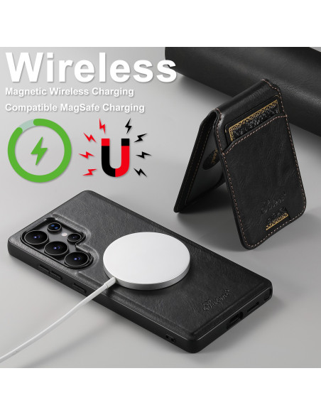 Svart 2in1 Magsafe Skal med Korthållare för Samsung S25 Ultra, visat från sidan med kortfacket öppet