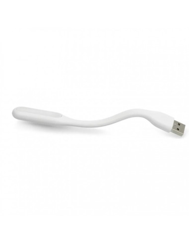 Vit LED-lampa med böjlig arm och USB-kontakt, sedd från ovan