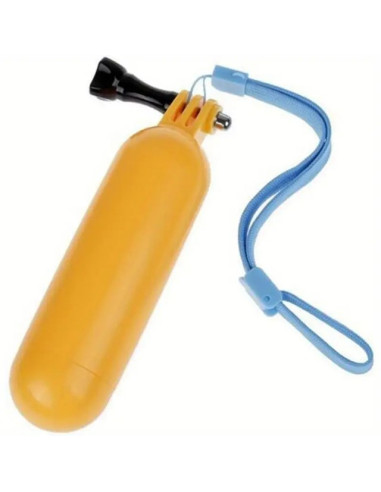 Flytande handtag i gult med säkerhetsrem, sett från sidan