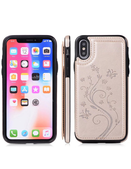 iPhone XS Max Stöttåligt Skal Korthållare 3-FACK Flippr V2 - Guld