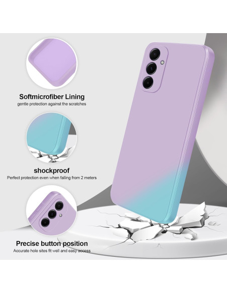 Lila gummiskal för Samsung A25 5G med kameraskydd, sett från sidan med fokus på knappar och material