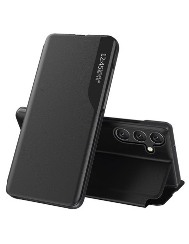 Svart Smart View Fodral för Samsung S25 Ultra med stängd framsida och visningsläge