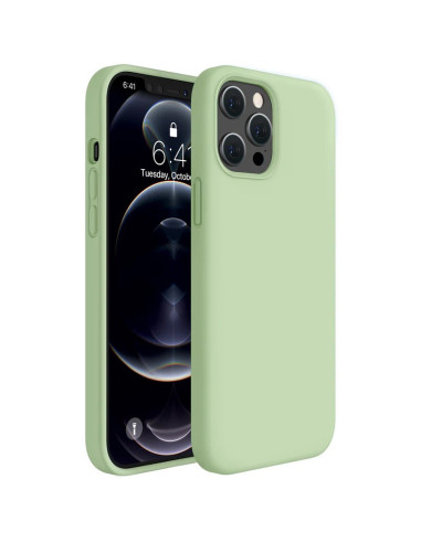 Grönt gummiskal för iPhone 12 / 12 Pro, visat från sidan med telefonen i skalet