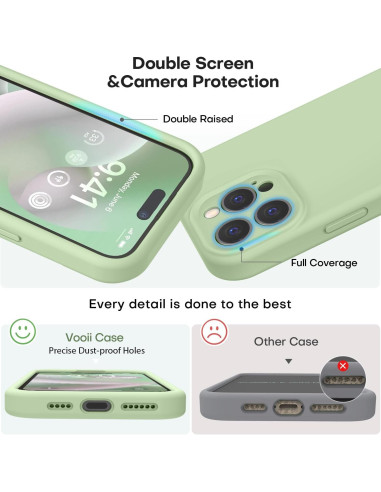 Detaljvy av det gröna gummiskalet för iPhone 15 Pro som visar kameraskydd och knappar från sidan