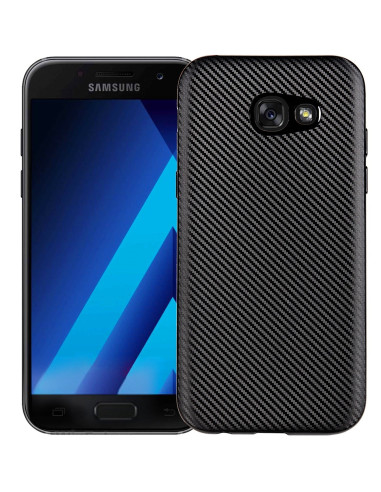 Samsung A3 2017 skal i svart FullCarbon V2, sett från sidan med telefonen monterad