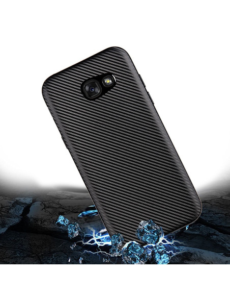 Baksidan av Samsung A3 2017 stöttåligt skal i svart FullCarbon V2 med textur