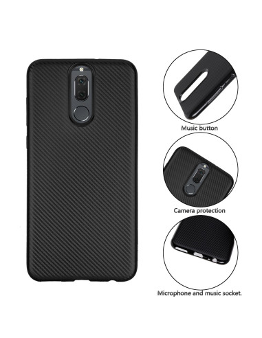 Svart FullCarbon V2-skal för Huawei Mate 10 Lite med detaljerad vy av knappar och kameraskydd