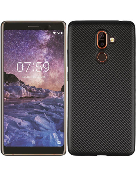 Svart stöttåligt skal i TPU för Nokia 7 Plus, med detaljerad yta och kameraöppning