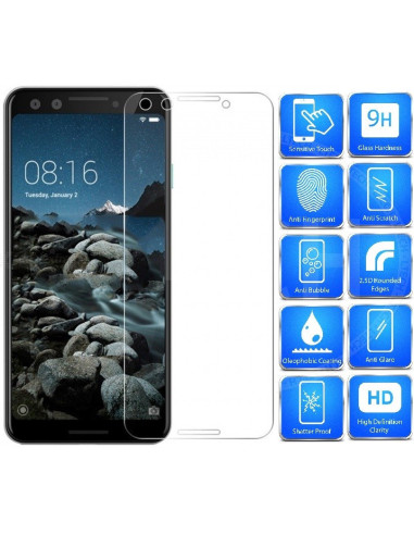 Framifrån vy av härdat glas för Google Pixel 3 med 2.5D kanter