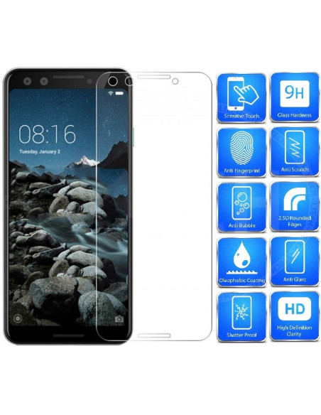 Framifrån vy av härdat glas för Google Pixel 3 med 2.5D kanter