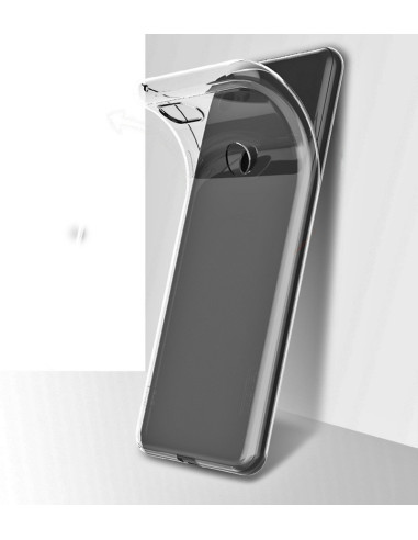 Genomskinligt skal för Google Pixel 3 XL, sett från sidan med del av skalet avdraget