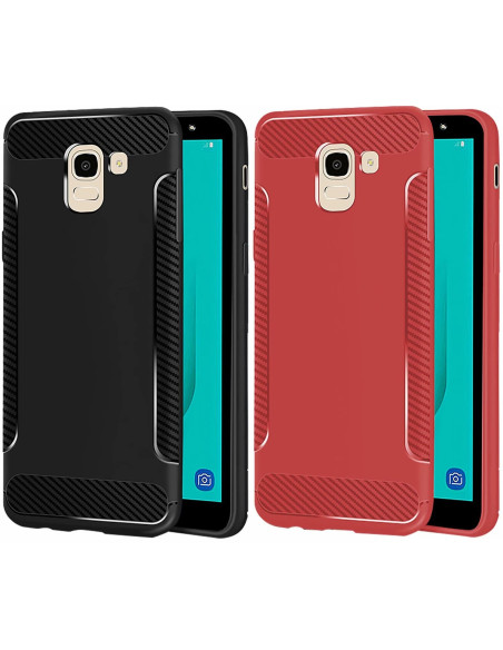 Samsung J6 2018 skal i svart och röd med gummibelagd yta och upphöjd ram
