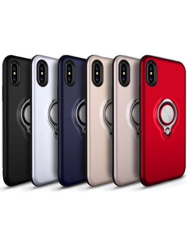 Mattsvart iPhone XS skal med ringhållare, visat bland andra färger