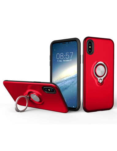 Mattsvart iPhone XS skal med ringhållare, visat från sidan med telefonen i skalet
