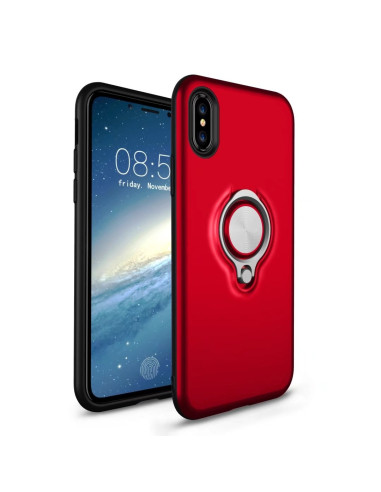 Mattsvart iPhone XS skal med ringhållare, visat från sidan med telefonen i skalet bild 5