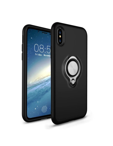 Mattsvart iPhone XS skal med ringhållare, visat från sidan med telefonen i skalet bild 7