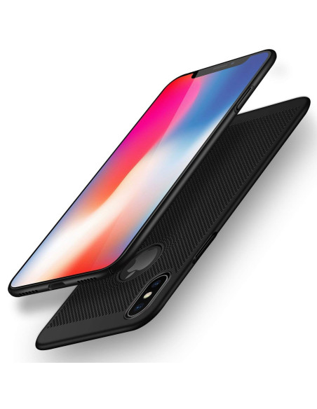 Transparent gummiskal för iPhone XS med mönstrad yta, sett från sidan