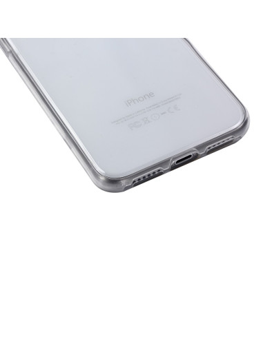 Närbild av transparent silikonfodral för iPhone XS Max med fokus på botten och portarna