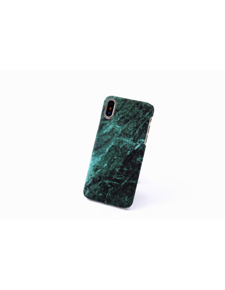 iPhone XS Max marmorskal med grön och svart marmor, sett snett bakifrån