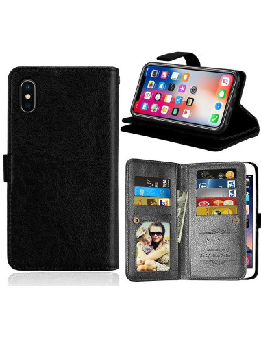Svart plånboksfodral för iPhone XS Max med öppet lock och kortfack