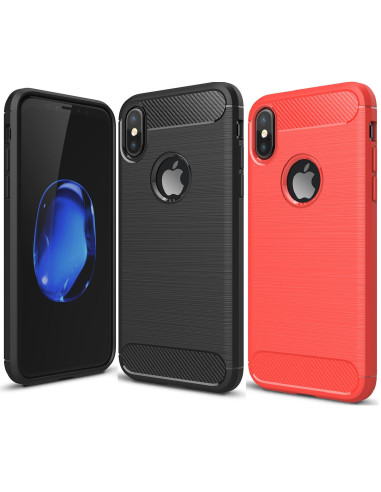 Svart stöttåligt skal för iPhone XS Max med detaljerad textur och öppning för Apple-logotypen