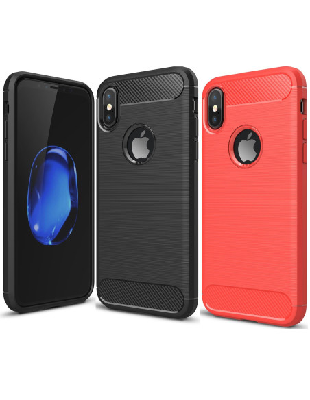 Svart stöttåligt skal för iPhone XS Max med detaljerad textur och öppning för Apple-logotypen