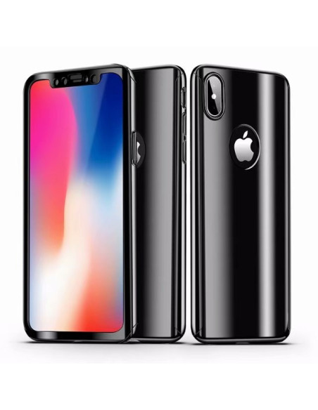 iPhone XS Max med 360° 3in1 FullCover Skal V2 i svart, visad från framsidan och sidan