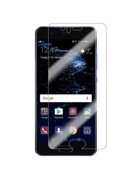 Transparent skärmskydd monterat på Huawei P10 Lite med tydlig skärmvisning