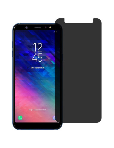 Härdat glas för Samsung A6 2018 med anti-spy funktion, monterat på telefonens skärm